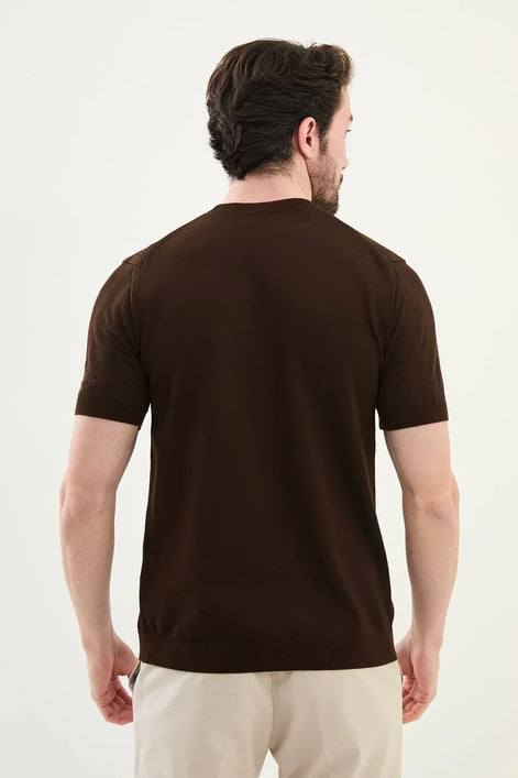 Mens Striped T Shirt Brown