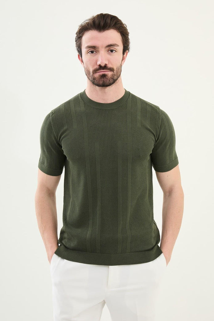 Mens Striped T Shirt Green