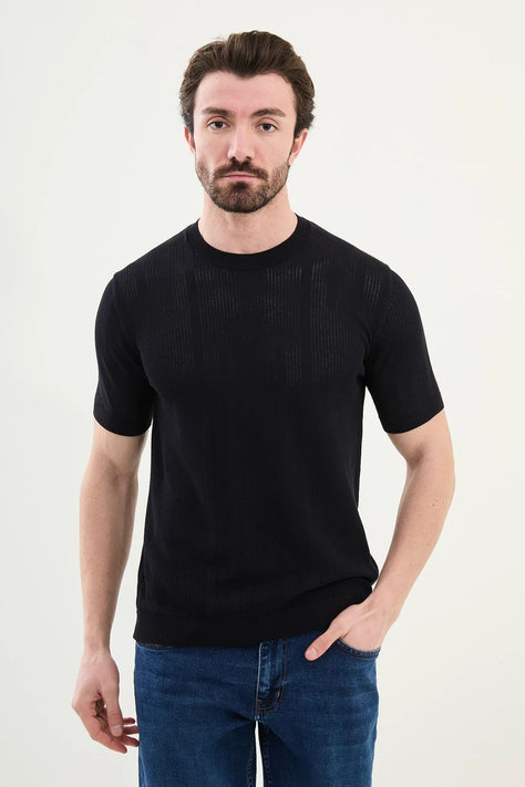 Mens Striped T Shirt Navy Blue