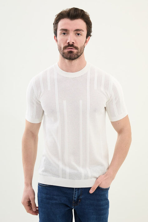 Mens Striped T Shirt Off White