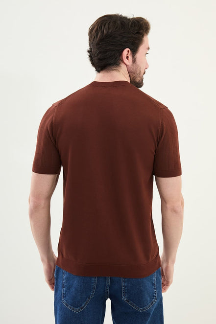 Mens Striped T Shirt Rust Brown