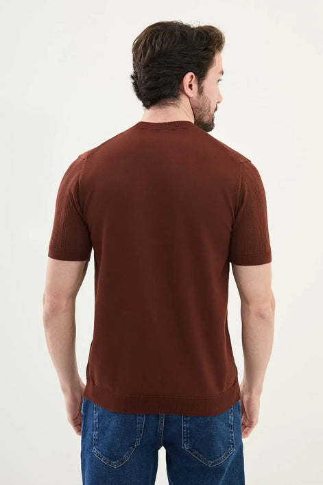 Mens Striped T Shirt Rust Brown