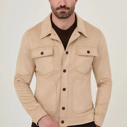 Men's Suede Trucker Jacket Beige