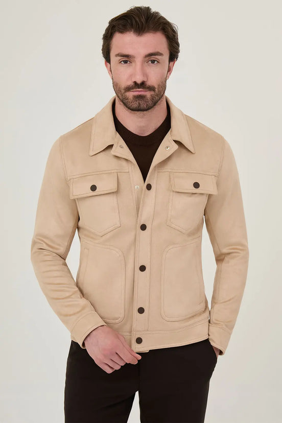 Men's Suede Trucker Jacket Beige