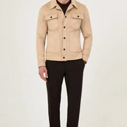 Men's Suede Trucker Jacket Beige