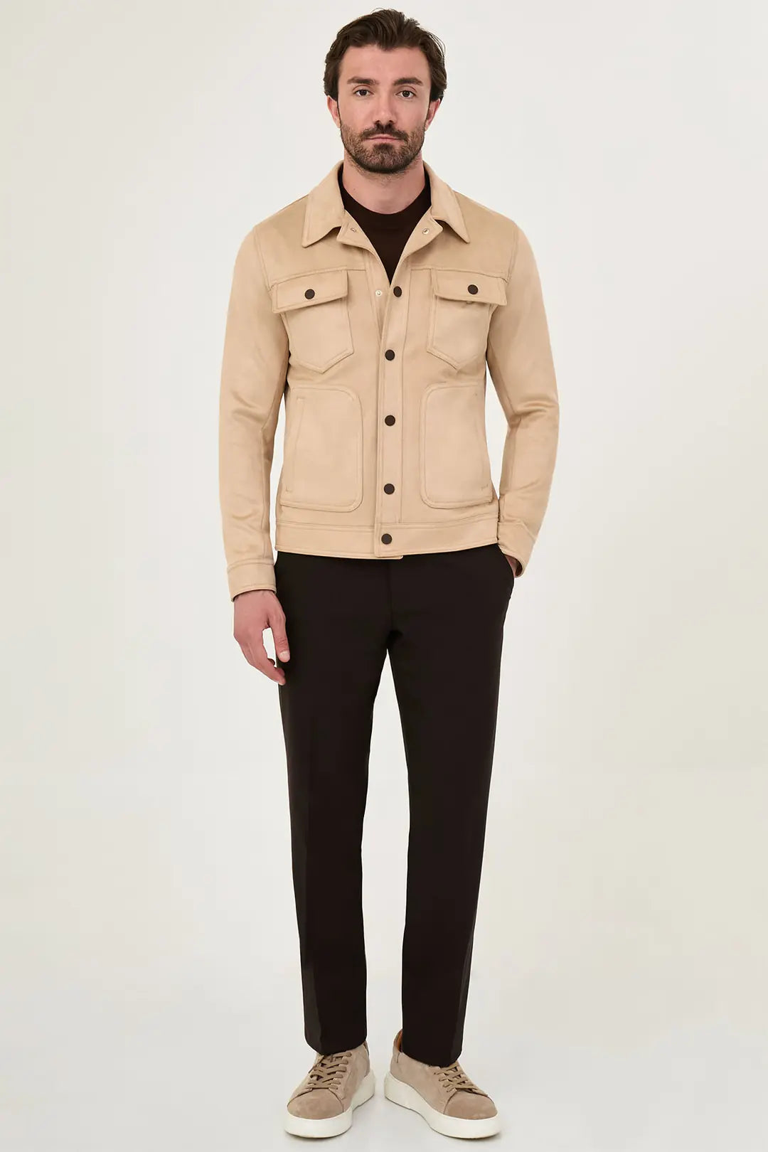 Men's Suede Trucker Jacket Beige