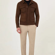 Men's Suede Trucker Jacket Dark Brown