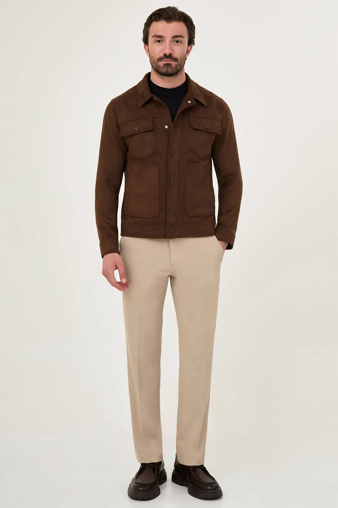Men's Suede Trucker Jacket Dark Brown