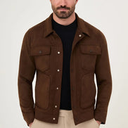 Men's Suede Trucker Jacket Dark Brown