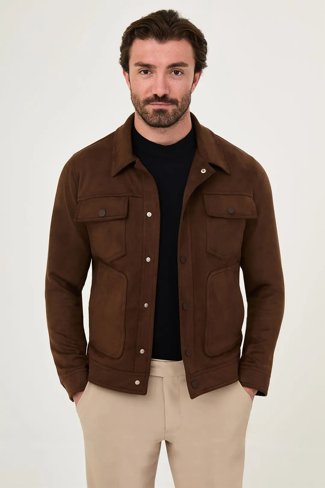 Men's Suede Trucker Jacket Dark Brown