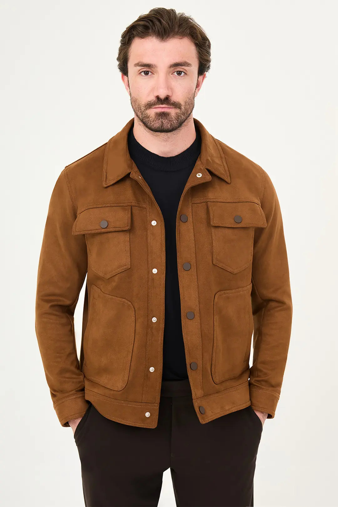 Men's Suede Trucker Jacket Rust