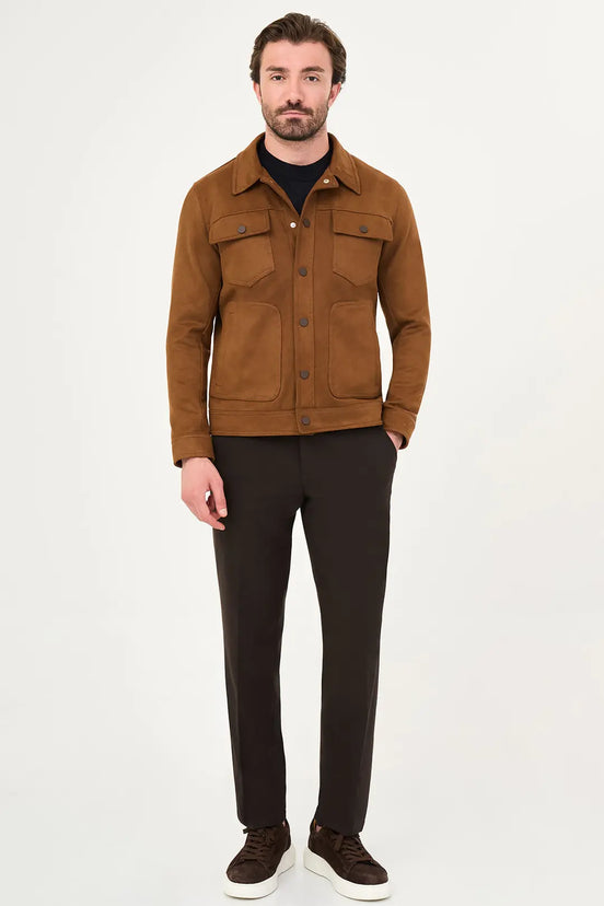 Men's Suede Trucker Jacket Rust