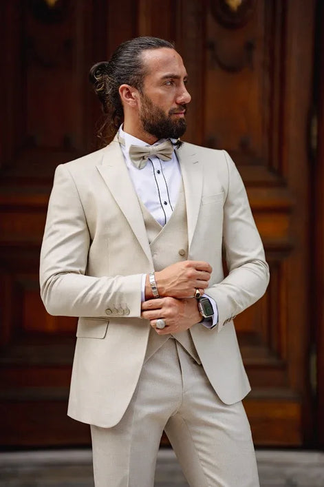 Beige Slim Fit Groom Party Wedding Suit for Men | GentWith 38 Beige Slim Fit Groom Party Wedding Suit for Men | GentWith 38