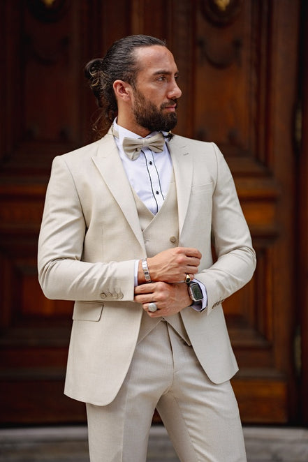 Empire Slim Fit Peak Lapel Beige Tuxedo
