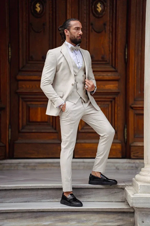 Beige Slim Fit Groom Party Wedding Suit for Men