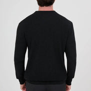 Men's Black Textured Crew Neck Sweater 