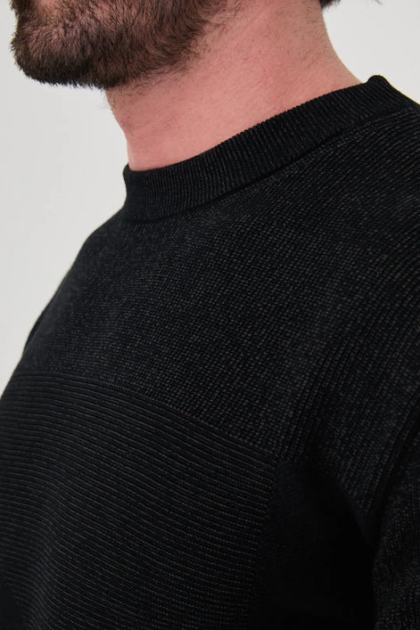 Men's Textured Crew Neck Sweater Black