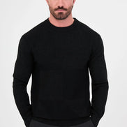 Men's Textured Black Crew Neck Sweater