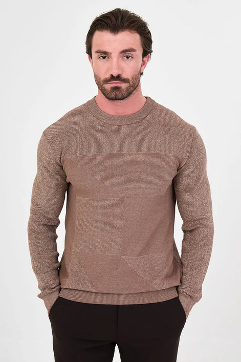 Men's Textured Crew Neck Sweater Brown