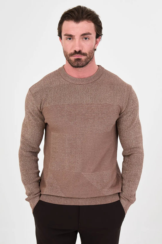 Men's Textured Crew Neck Sweater Brown