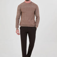 Men's Textured Brown Crew Neck Sweater