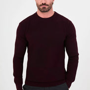 Men's Textured Crew Neck Sweater Burgundy