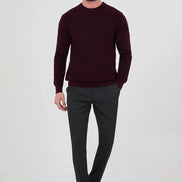 Men's Textured Crew Neck Sweater Maron