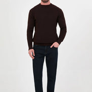Men's Textured Crew Neck Sweater Coffee