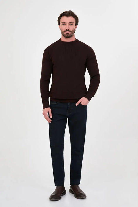 Men's Textured Crew Neck Sweater Coffee