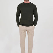 Men's Textured Olive Green Crew Neck Sweater