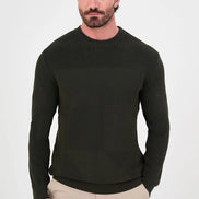 Men's Textured Crew Neck Sweater Olive Green
