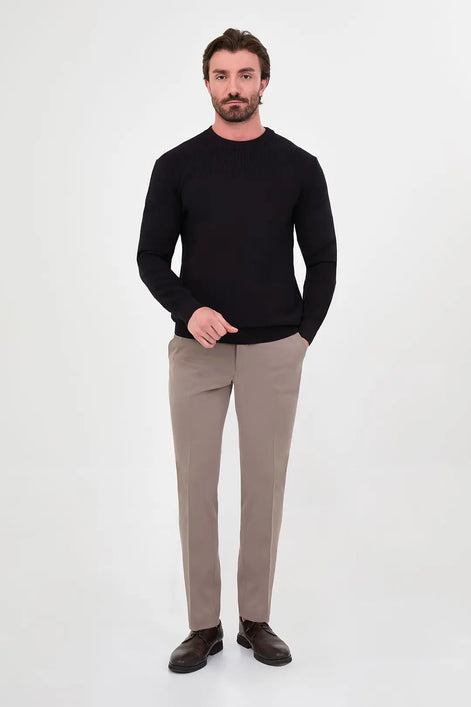 Men's Textured Crew Neck Sweater Navy Blue