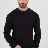 Men's Textured Dark Navy Blue Crew Neck Sweater