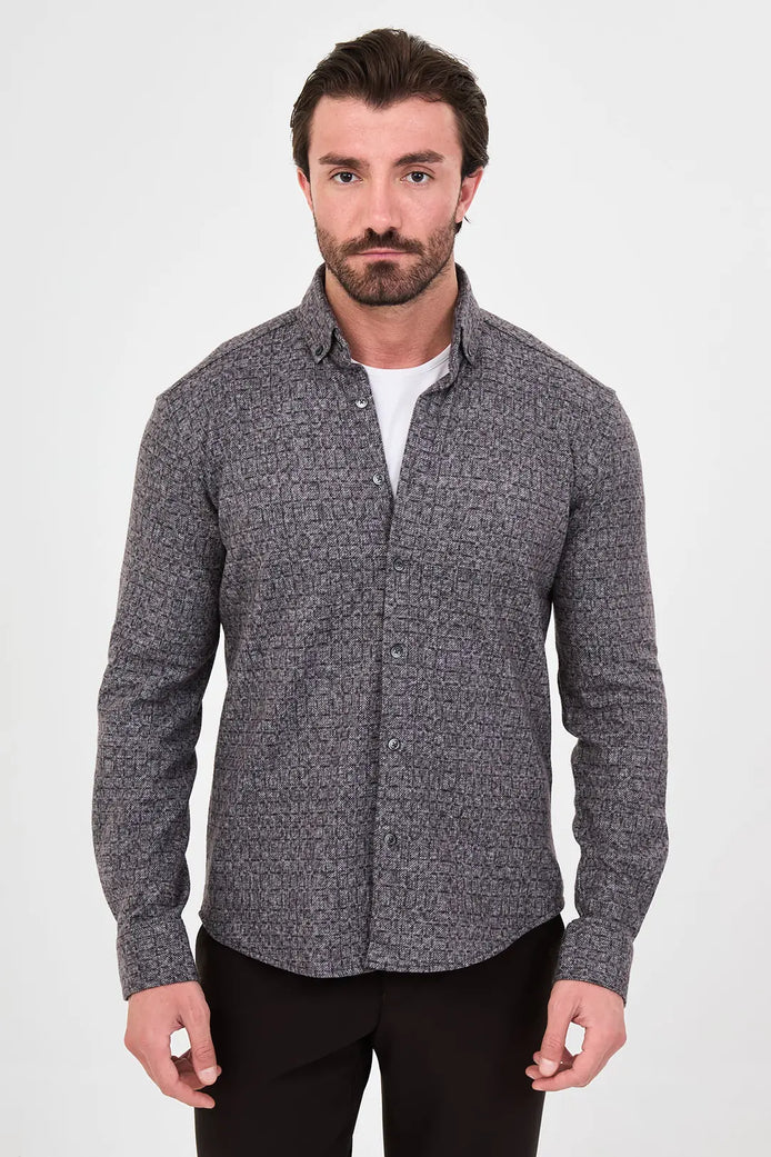 Men's Black Wool Button Down Shirt