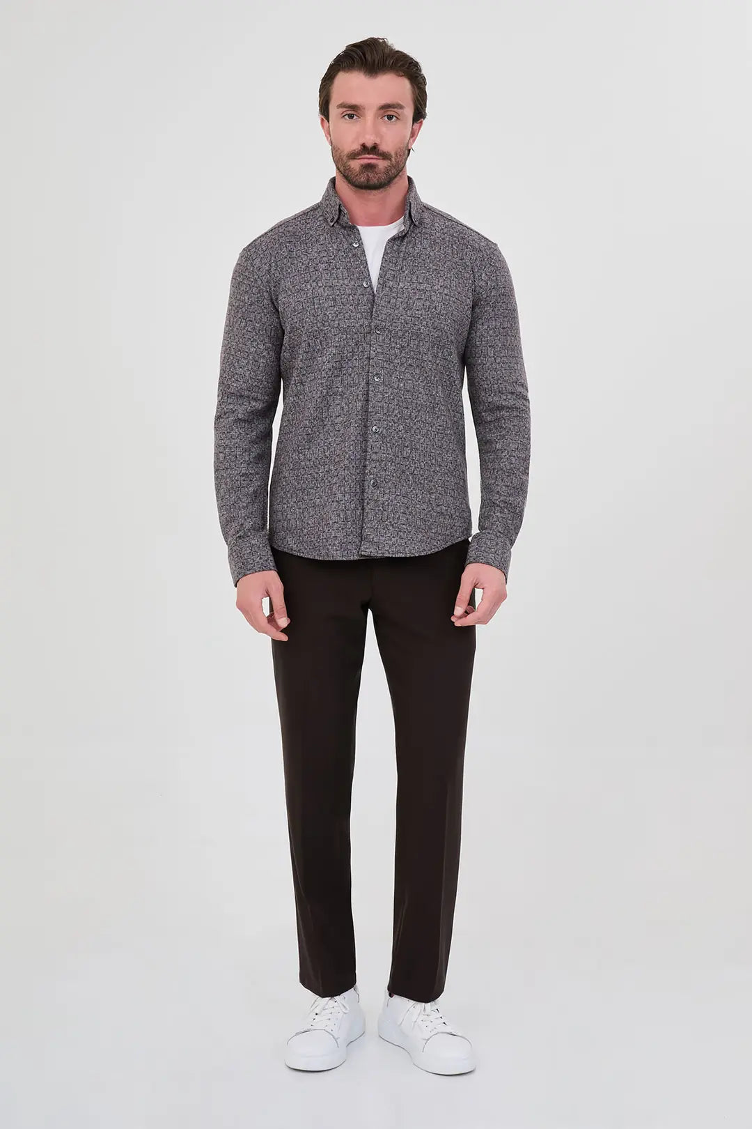 Men's Wool Button Down Shirt Black