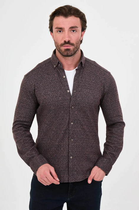 Men's Brown Wool Button Down Shirt