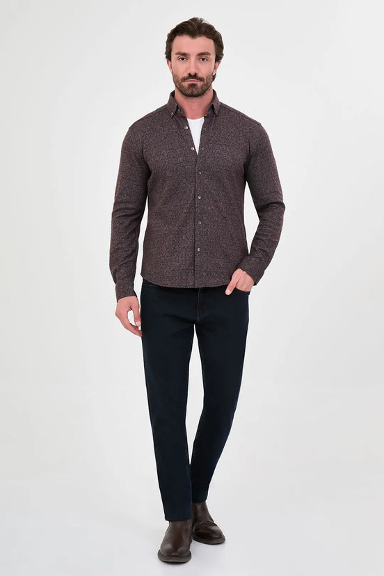 Men's Wool Button Down Shirt Brown