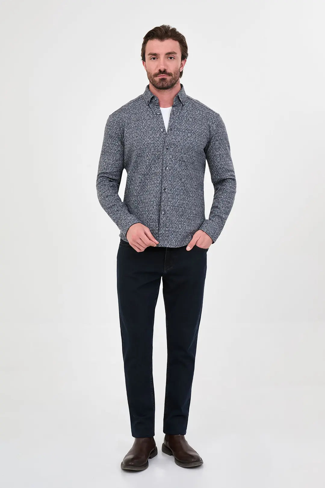 Men's Wool Button Down Shirt Gray