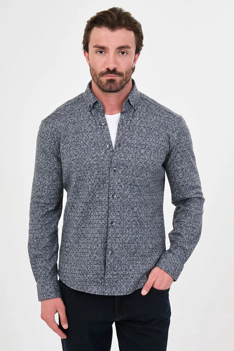 Men's Gray Wool Button Down Shirt