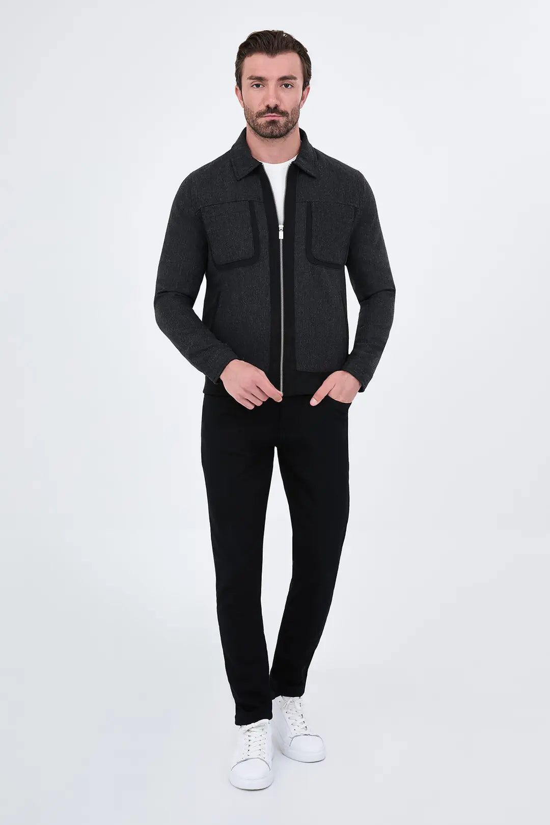 Men's Black Wool Harrington Jacket