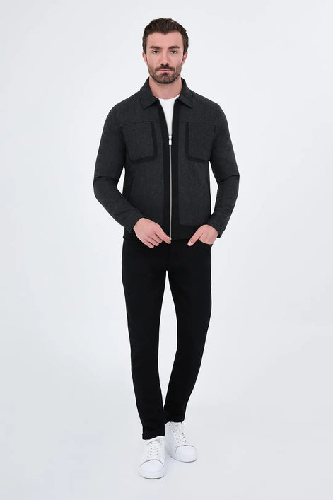 Men's Black Wool Harrington Jacket