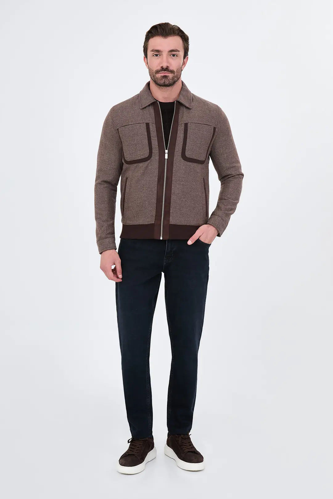 Men's Brown Wool Harrington Jacket