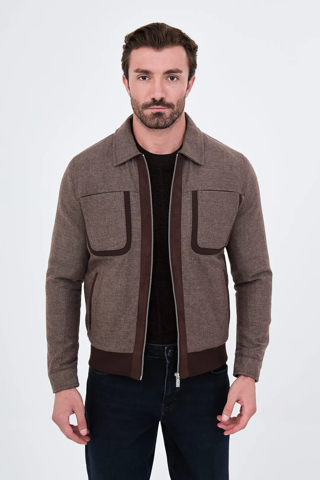 Men's Wool Harrington Jacket Brown