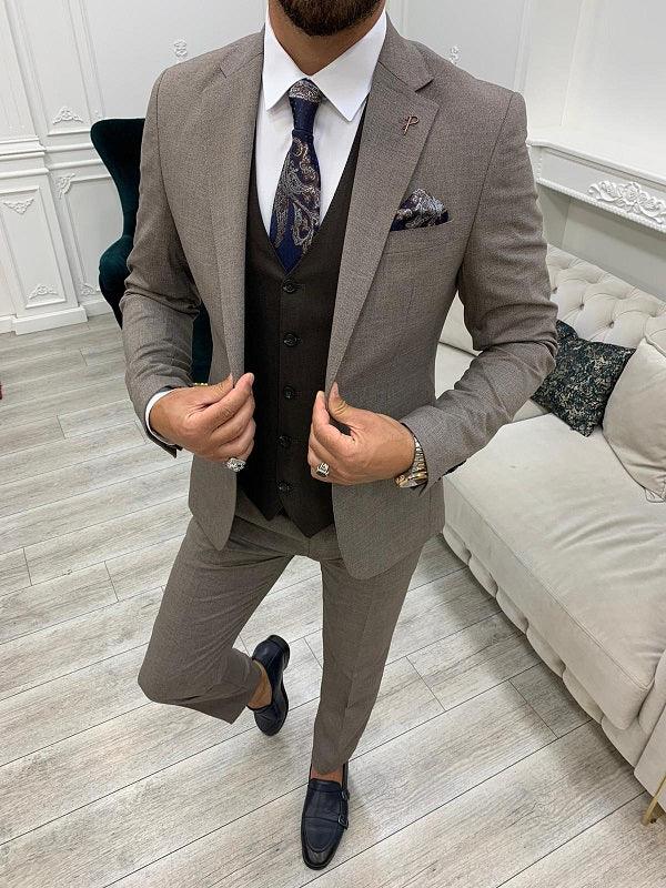 Miami Slim Fit Notch Lapel Brown Suit