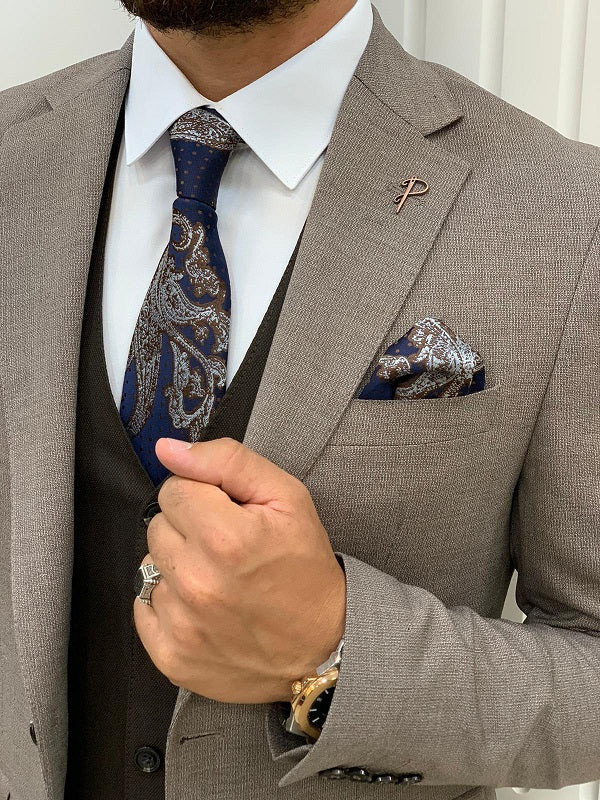Miami Slim Fit Notch Lapel Brown Suit