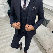 Miami Slim Fit Plaid Dark Navy Blue Suit