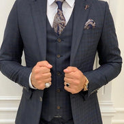 Miami Slim Fit Plaid Dark Navy Blue Suit