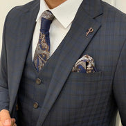 Miami Slim Fit Plaid Dark Navy Blue Suit
