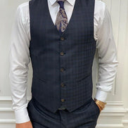 Miami Slim Fit Plaid Dark Navy Blue Suit
