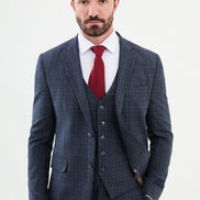 Ames Navy Blue 3 Piece Tartan Suit